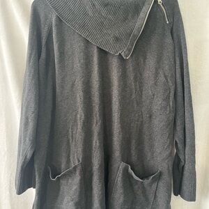 Gray Knit Sweater with Zipper Detail